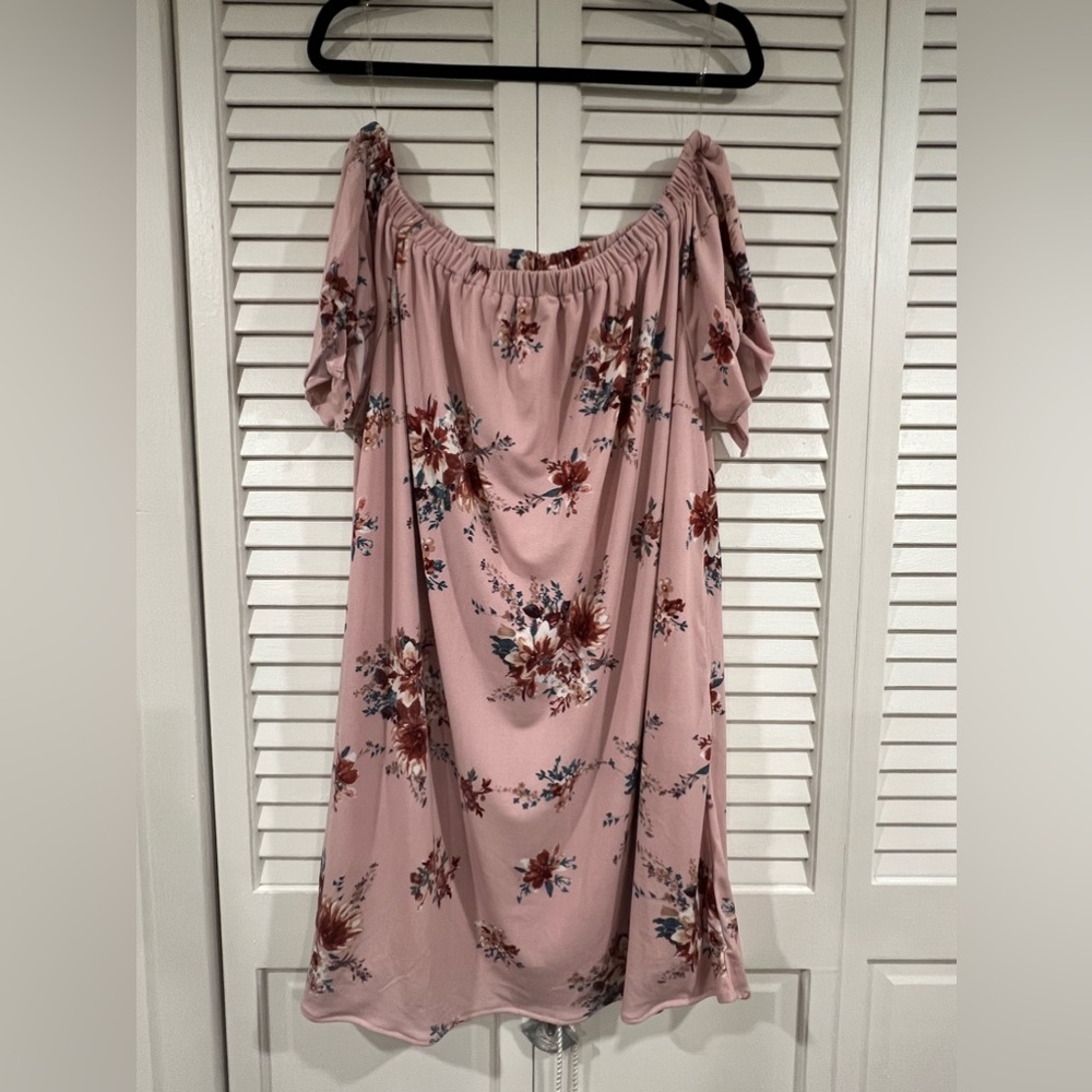 Pink Floral Off the Shoulder Dress